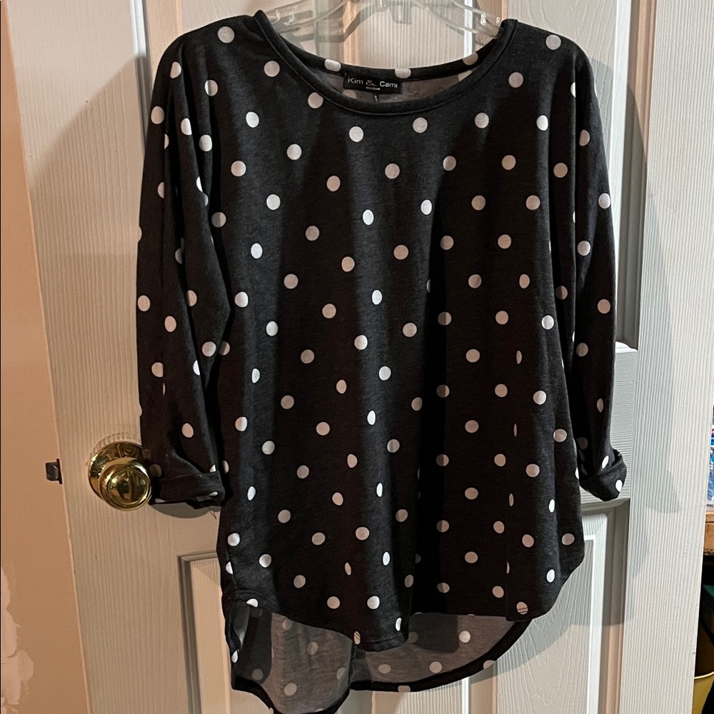 Kim & Cami Black and White Polka Dot Long Sleeve Top